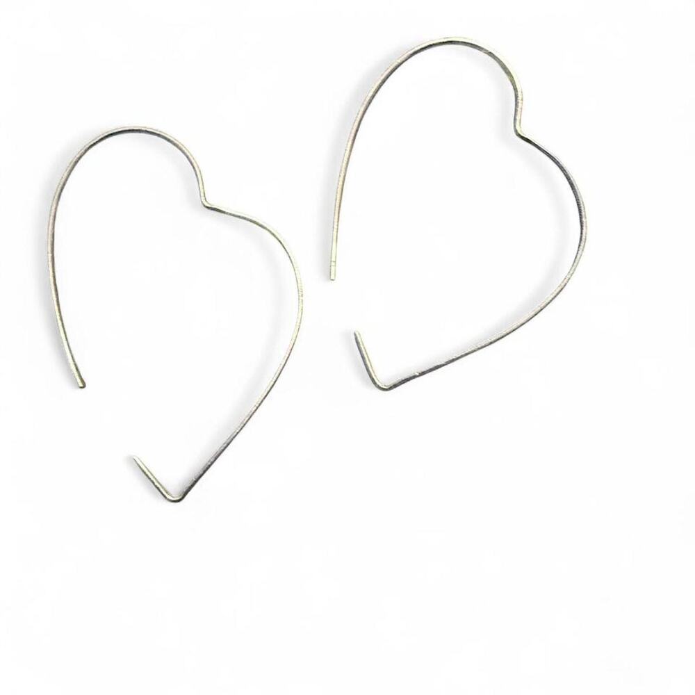 Blue Nile Sterling Silver Open Heart Wire Hoop Earrings Threader Minimalist